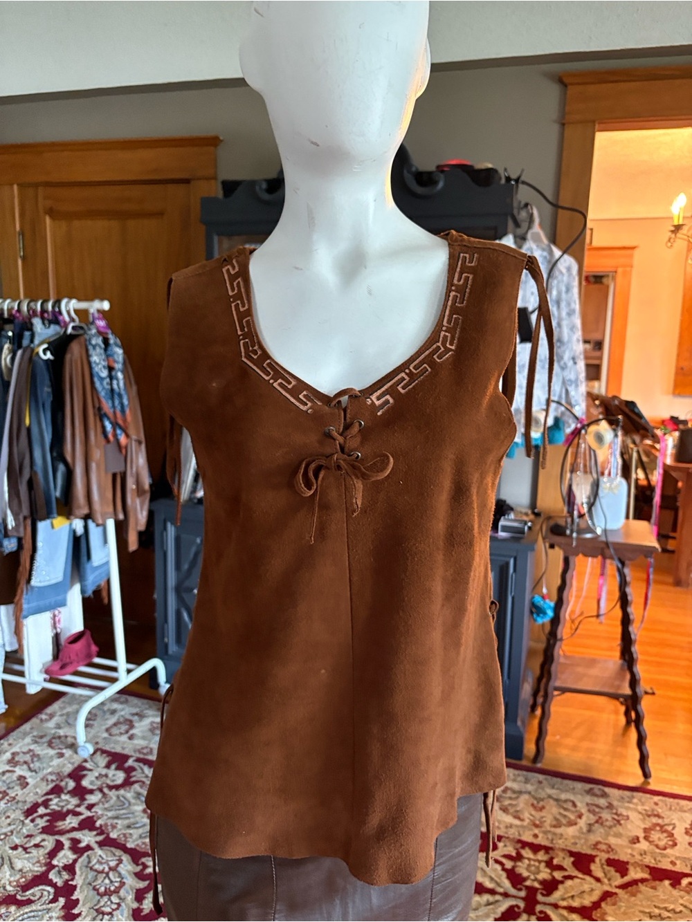 # 170 suede sleeveless lace up top